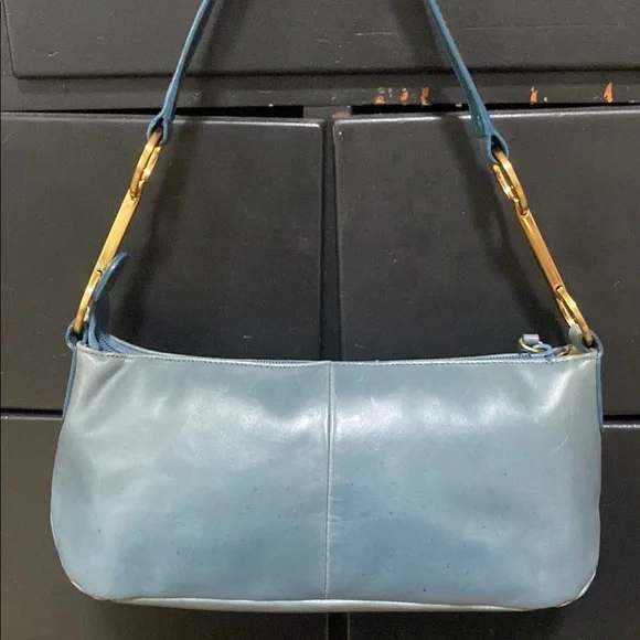 Blue Leather Shoulder Bag with Gold Accents - Picture 4 of 6
